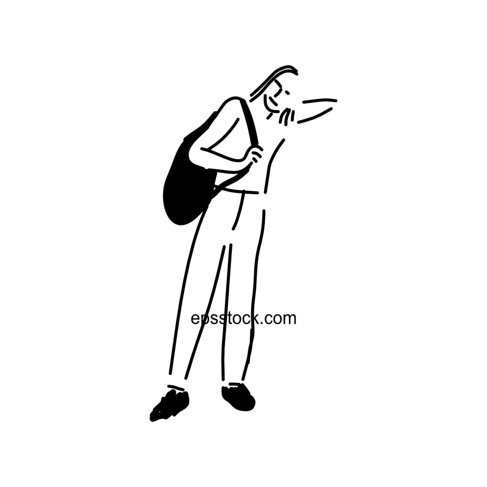 Girl with a backpack, black vector silhouette