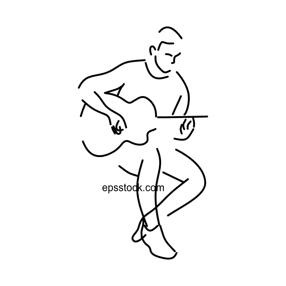 man playing guitar, black vector silhouette