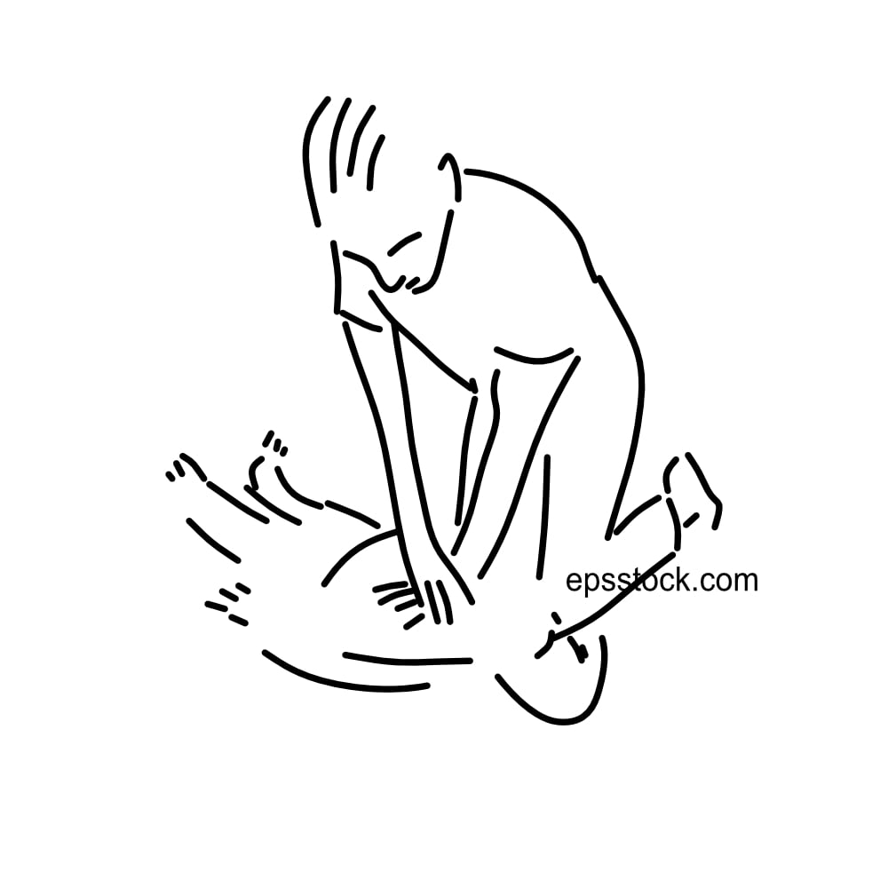 Doctor saving a mans life, black vector silhouette