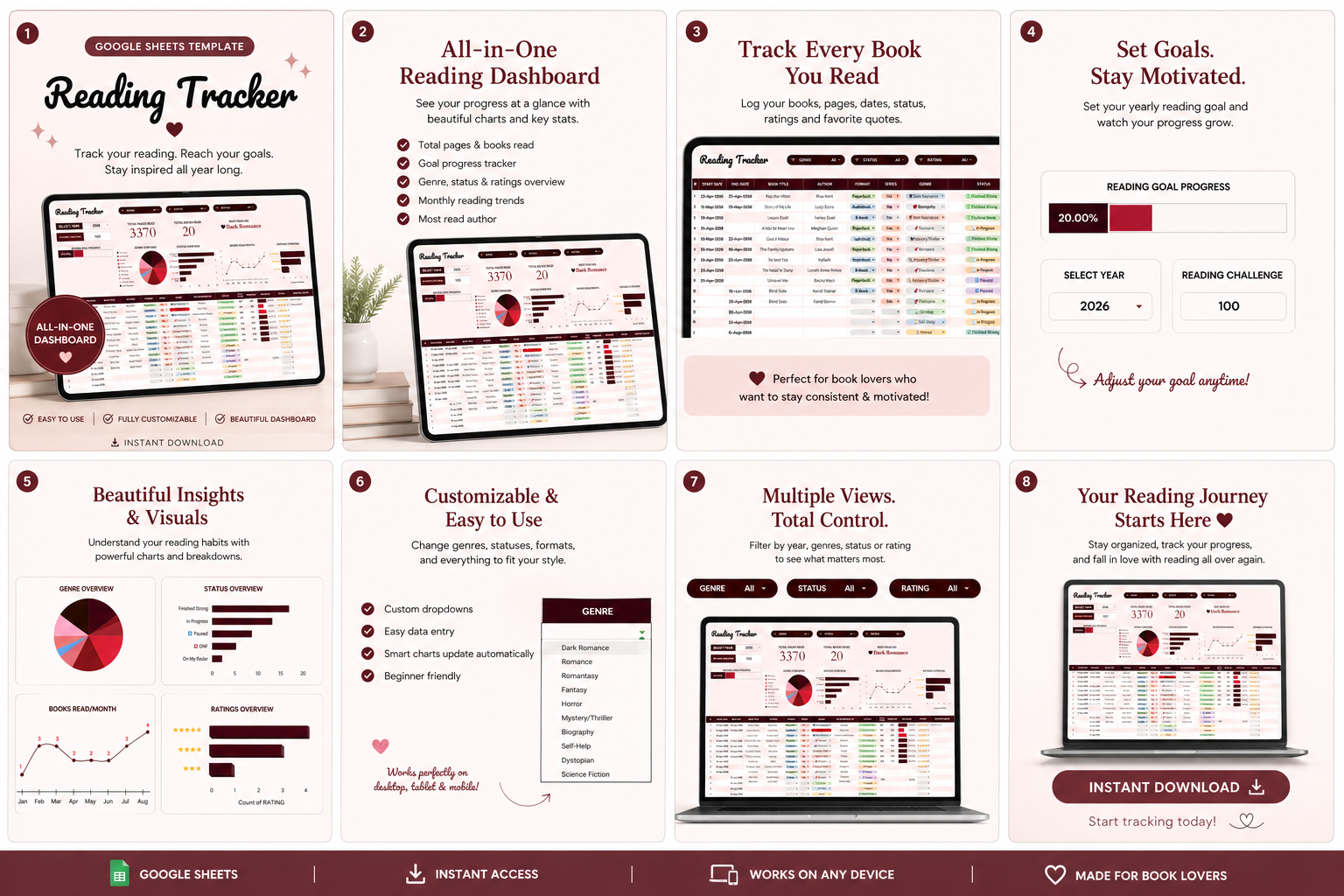 Reading Tracker Spreadsheet 2026 | Google Sheets Book Log | Reading ...