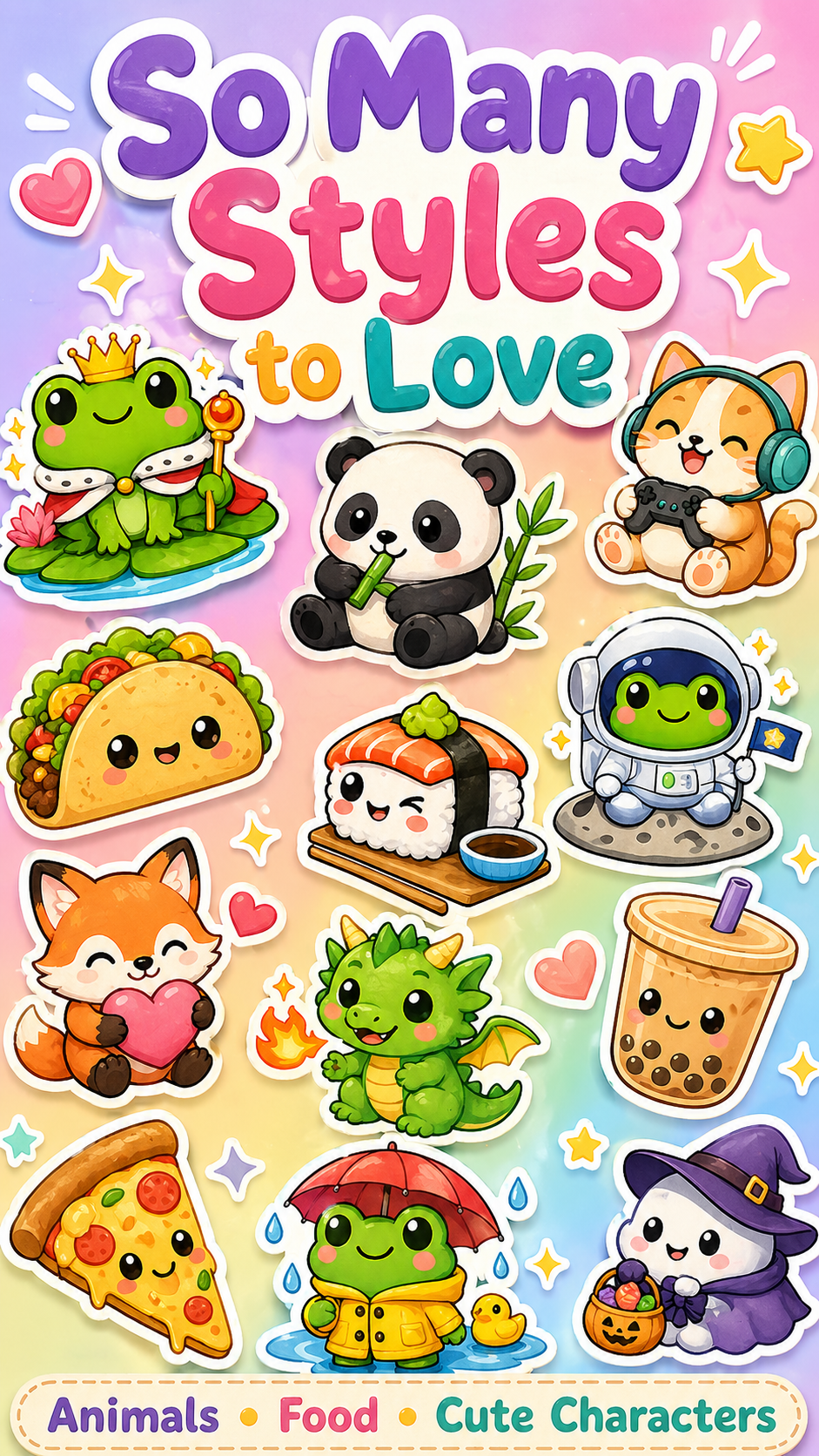 35 Kawaii Sticker Sheets Bundle – 300+ Cute Printable Stickers (Animals, Food & Fun Characters) | Instant Download