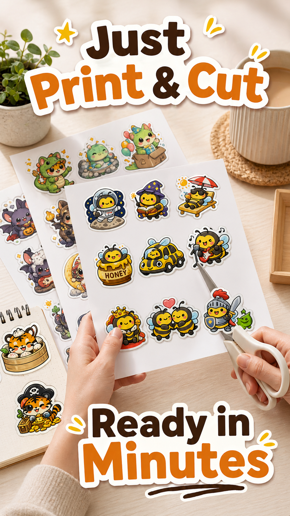35 Kawaii Sticker Sheets Bundle – 300+ Cute Printable Stickers (Animals, Food & Fun Characters) | Instant Download