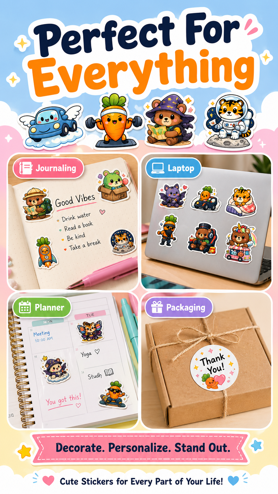 35 Kawaii Sticker Sheets Bundle – 300+ Cute Printable Stickers (Animals, Food & Fun Characters) | Instant Download