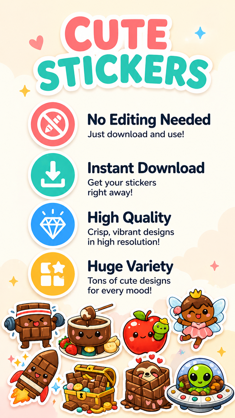 35 Kawaii Sticker Sheets Bundle – 300+ Cute Printable Stickers (Animals, Food & Fun Characters) | Instant Download