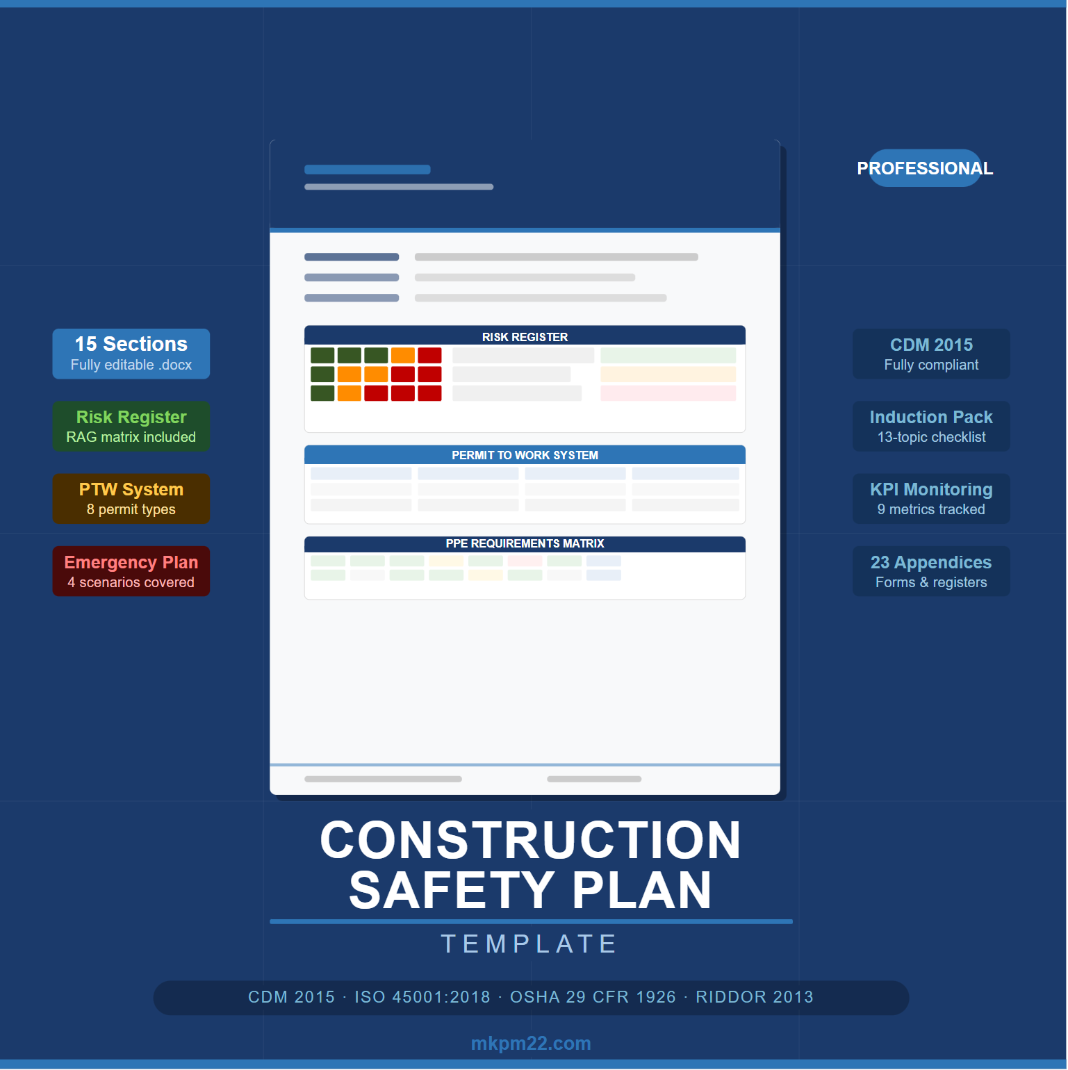Cdm Risk Plan Construction Safety Plan Template — CDM 2015 | ISO 45001 | OSHA | Major ...