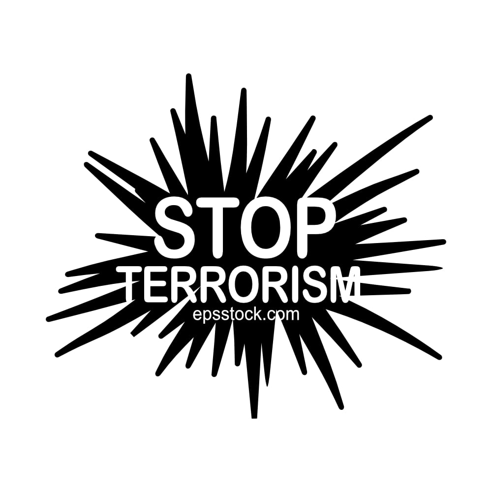 stop terrorism sign, black isolated vector silhouette