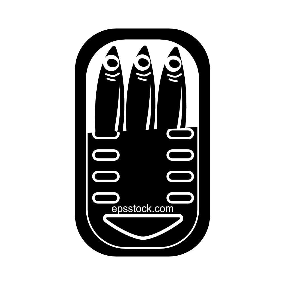 Canned sardine symbol, black isolated vector silhouette