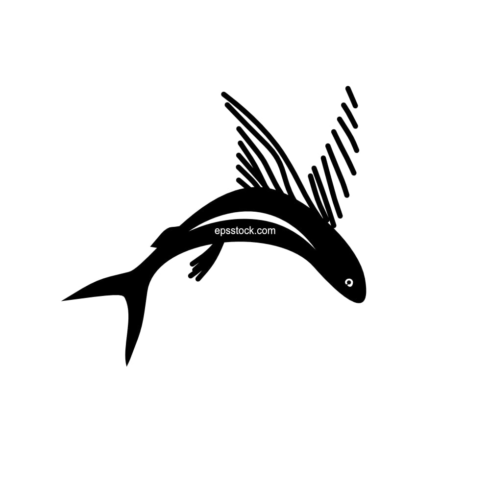 flying fish symbol, black isolated vector silhouette