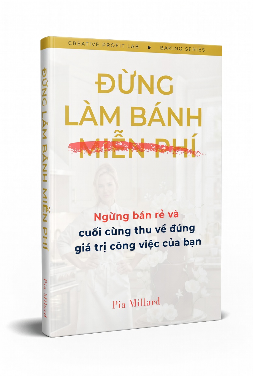 Couverture du livre "Đừng Làm Bánh Miễn Phí" par Pia Millard – Hướng dẫn định giá và xây dựng doanh nghiệp bánh kem bền vững