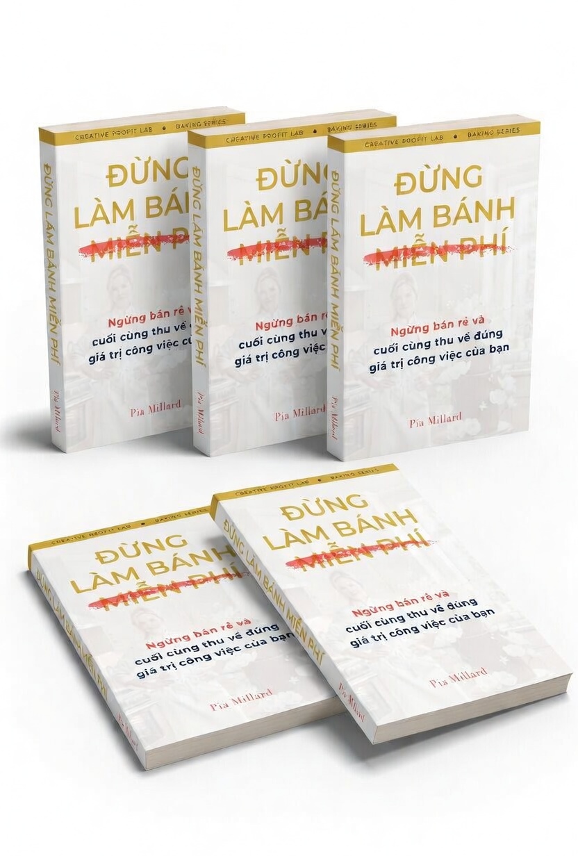 Couverture du livre "Đừng Làm Bánh Miễn Phí" par Pia Millard – Hướng dẫn định giá và xây dựng doanh nghiệp bánh kem bền vững