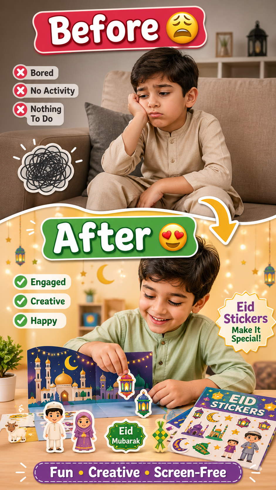 Eid Al-Adha Sticker Pack (15 Pages) 🐑✨ | Printable Cute Kids Stickers | Instant Download | Fun Eid Activities for Ages 3–8