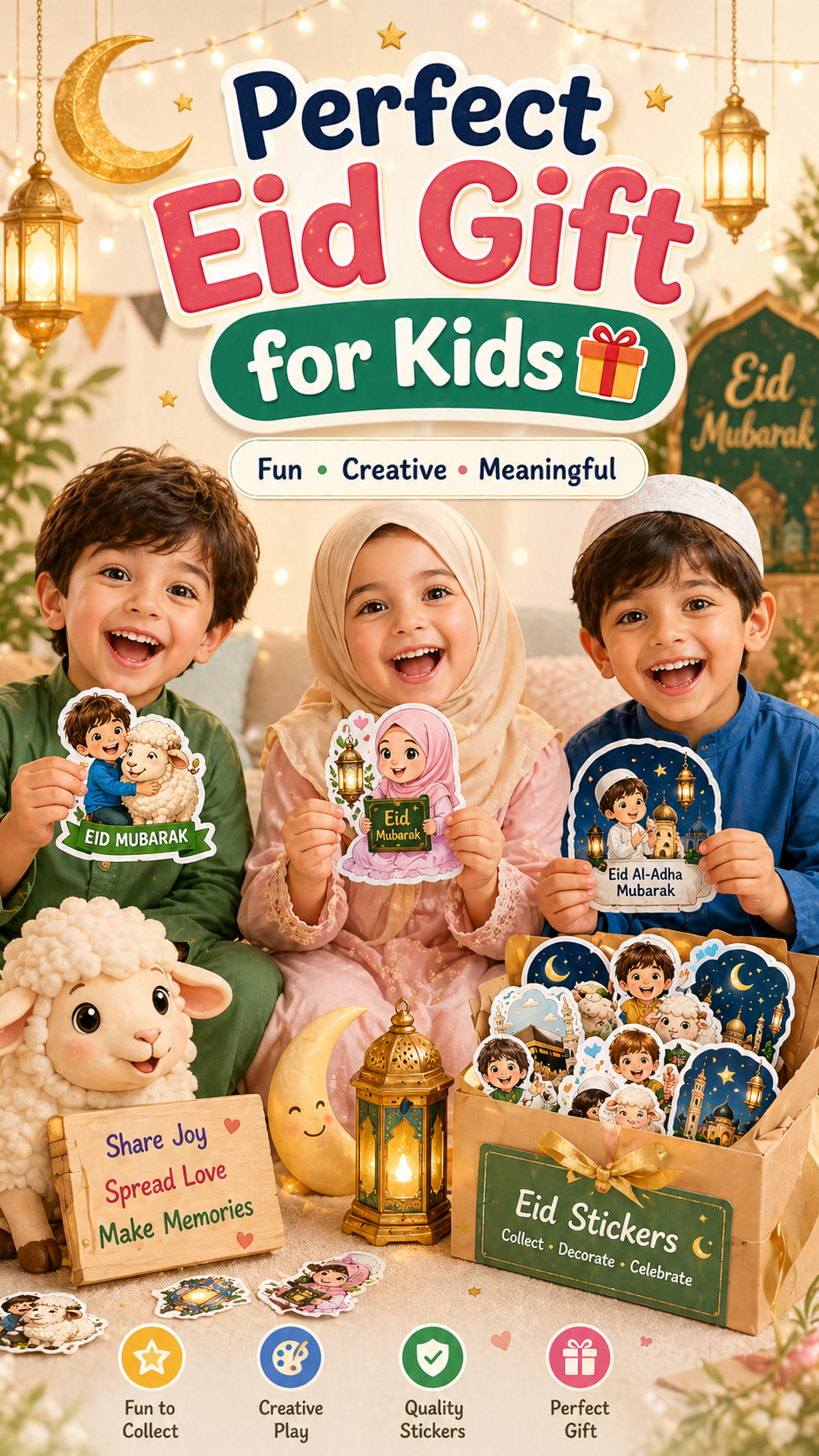 Eid Al-Adha Sticker Pack (15 Pages) 🐑✨ | Printable Cute Kids Stickers | Instant Download | Fun Eid Activities for Ages 3–8