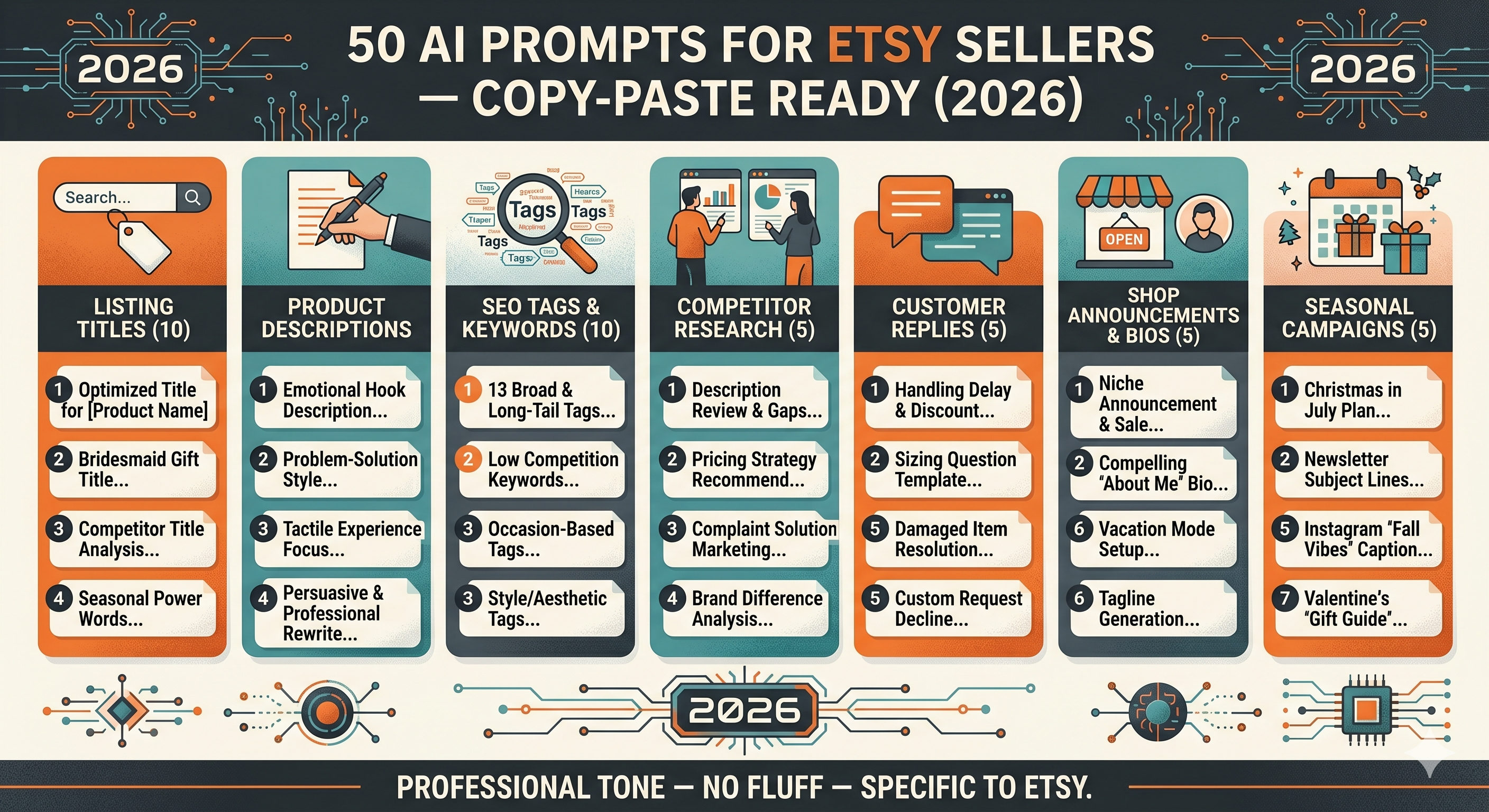 50 AI Prompts for Etsy Sellers — Copy-Paste Ready (2026) - Payhip