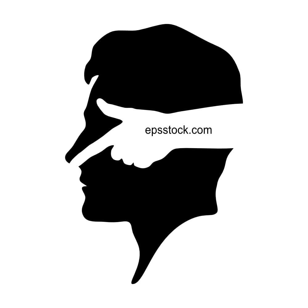 Hand inside head, black isolated vector silhouette
