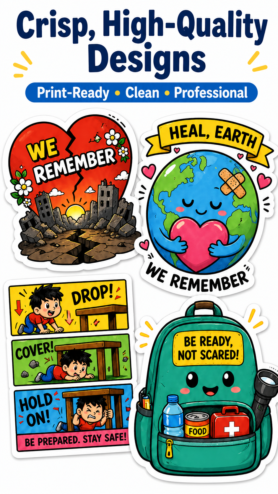 Earthquake Awareness & Remembrance Sticker Pack (10 Pages) | Printable Safety & Memory Stickers | Kids-Friendly | Instant Download