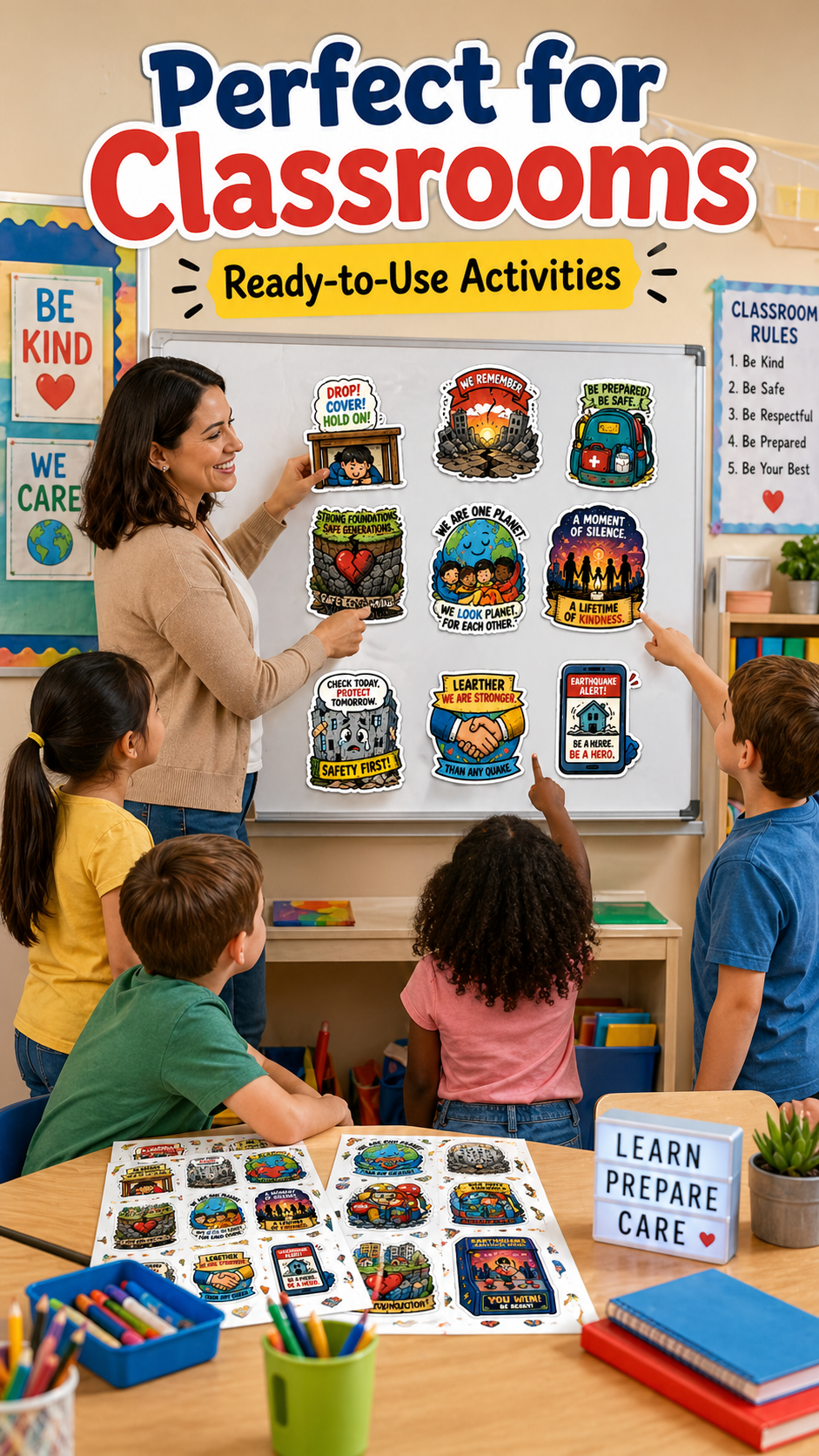 Earthquake Awareness & Remembrance Sticker Pack (10 Pages) | Printable Safety & Memory Stickers | Kids-Friendly | Instant Download
