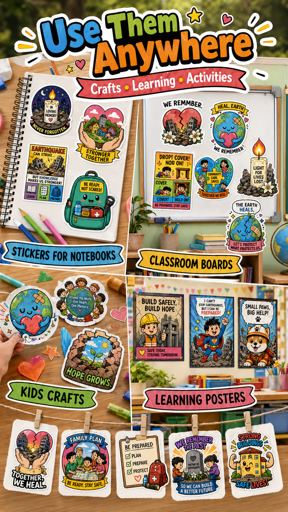 Earthquake Awareness & Remembrance Sticker Pack (10 Pages) | Printable Safety & Memory Stickers | Kids-Friendly | Instant Download