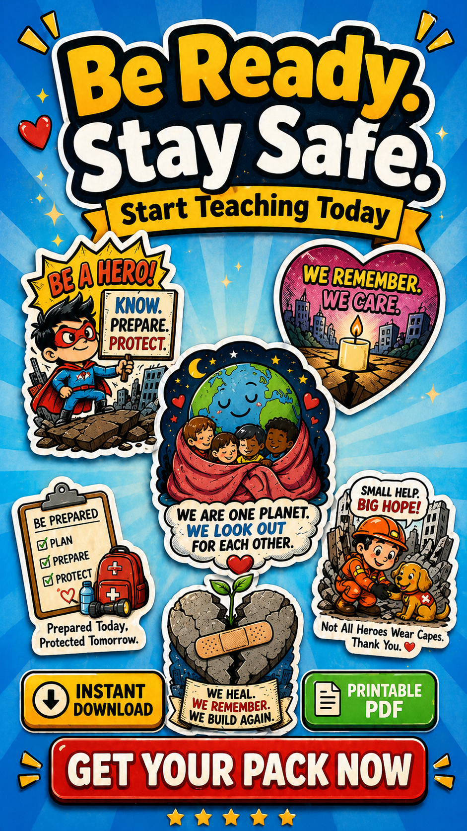 Earthquake Awareness & Remembrance Sticker Pack (10 Pages) | Printable Safety & Memory Stickers | Kids-Friendly | Instant Download