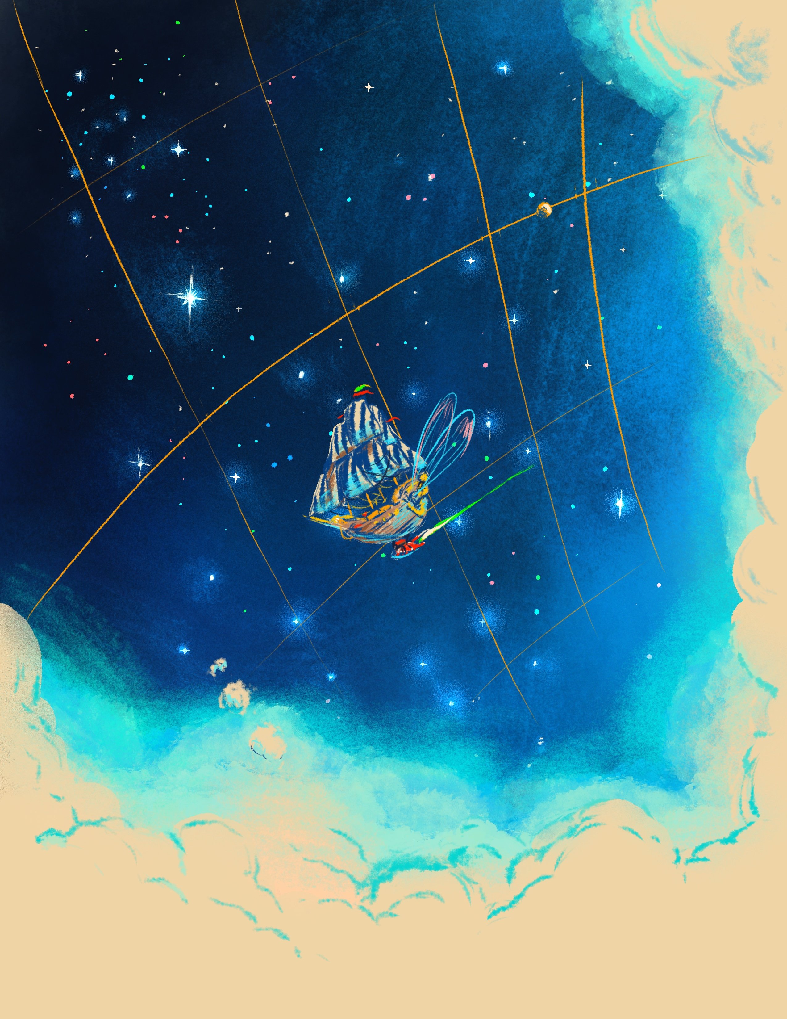 A magical ship flying through space