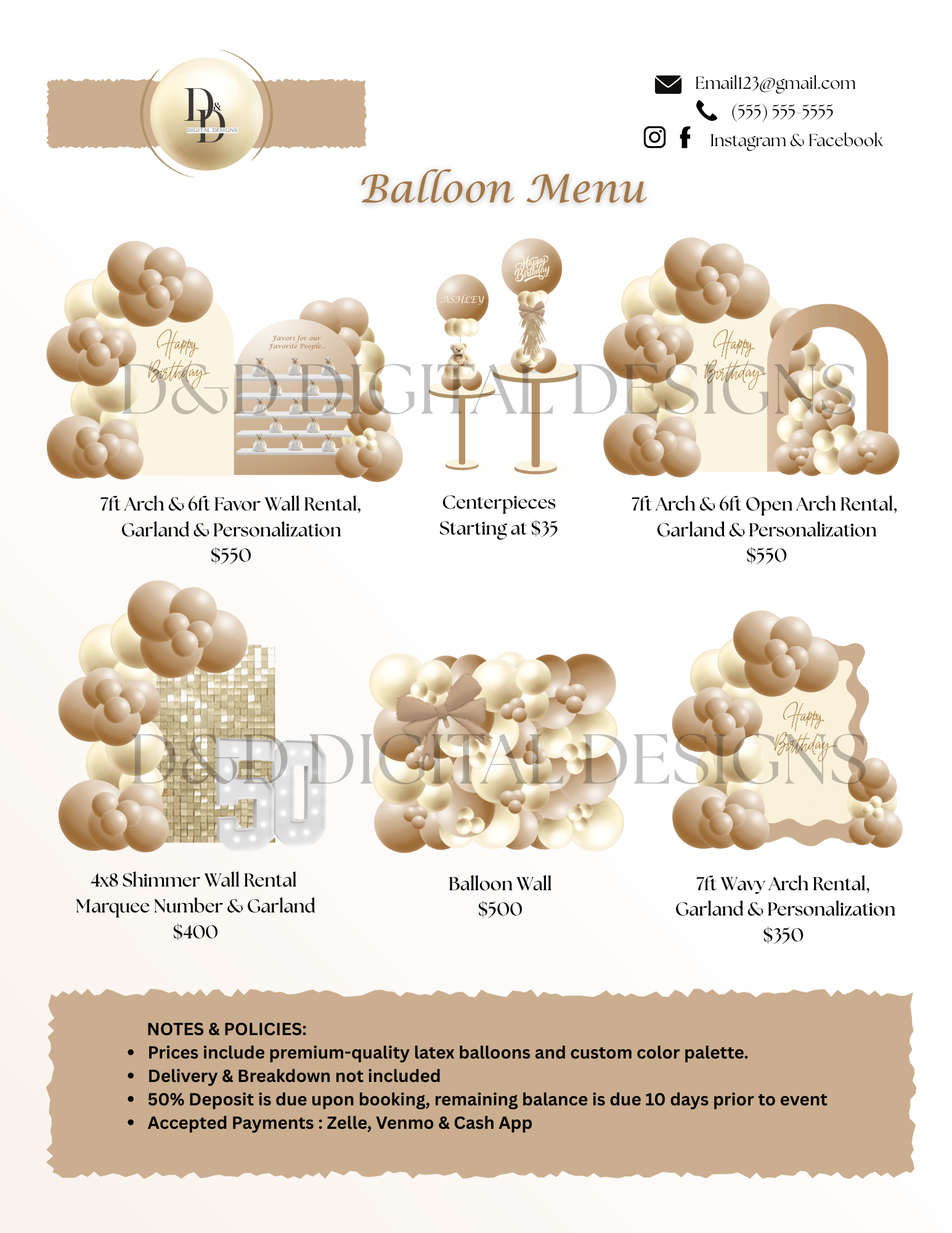 2-Page Neutral Elegance Balloon Menu Template | Digital Download - Payhip