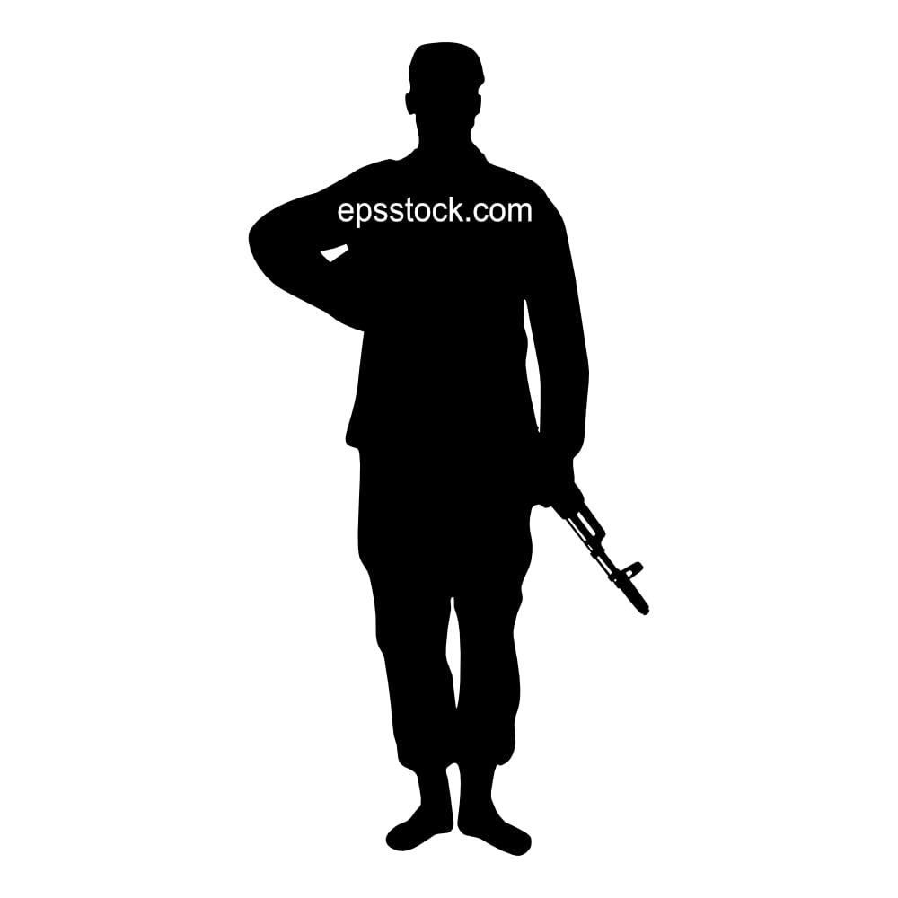 Soldier with a machine gun, black isolated vector silhouette