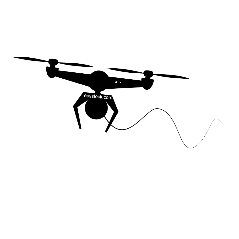 Drone on optical cable, black isolated vector silhouette