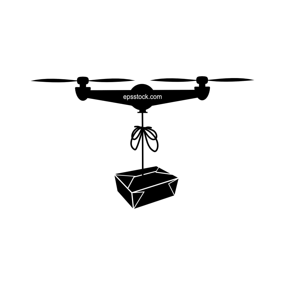 Drone delivery, black isolated vector silhouette