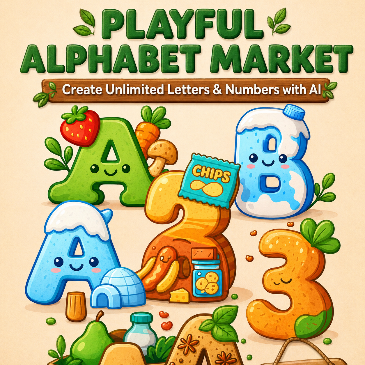 Playful Alphabet Market Create Cute Alphabet & Number Art with AI – ChatGPT Prompt