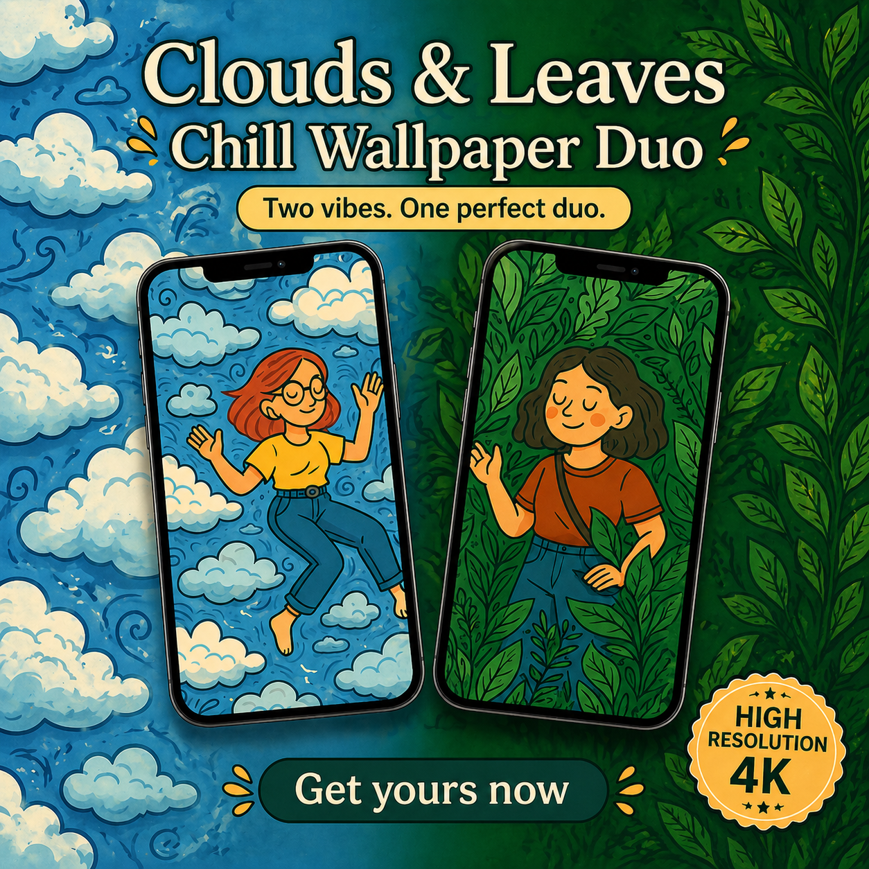 Clouds & Leaves Chill Wallpaper Duo
