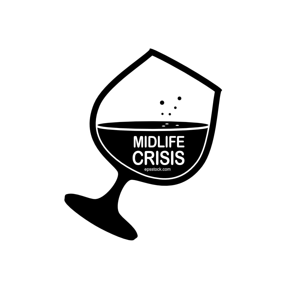 Midlife crisis, black isolated vector silhouette