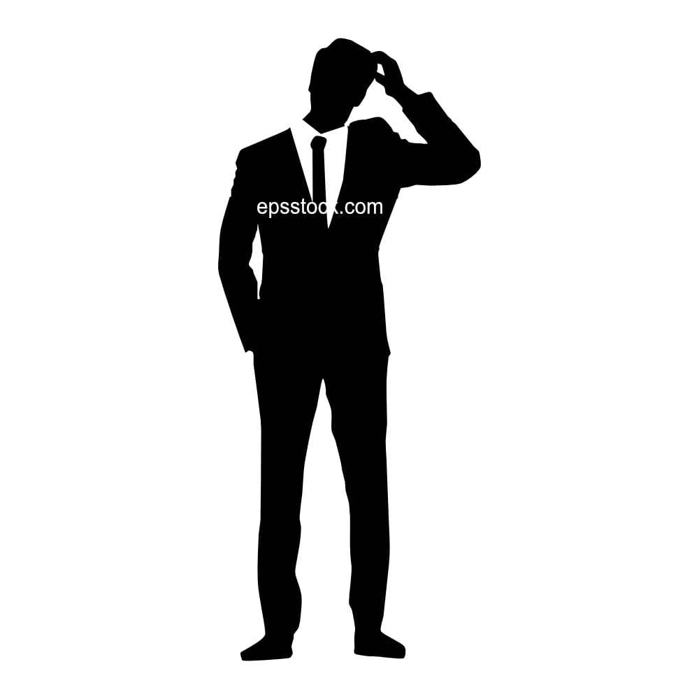 Businessman scratching his head, black, isolated vector