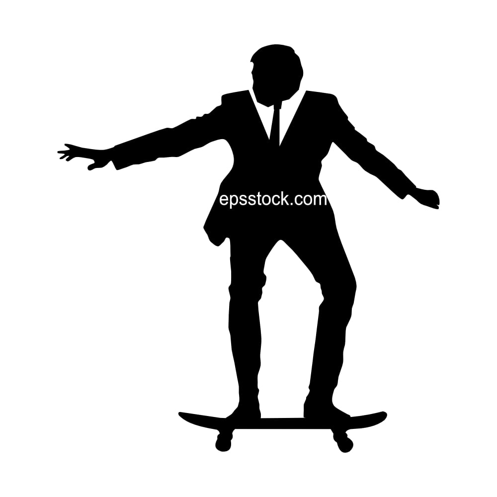 Businessman on a skateboard, black, isolated vector