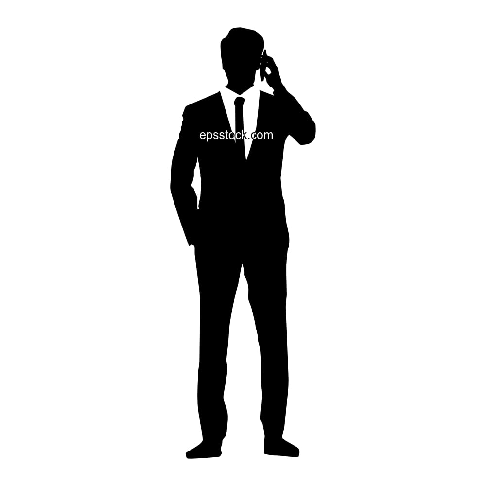 Businessman talking on the phone, black, isolated vector