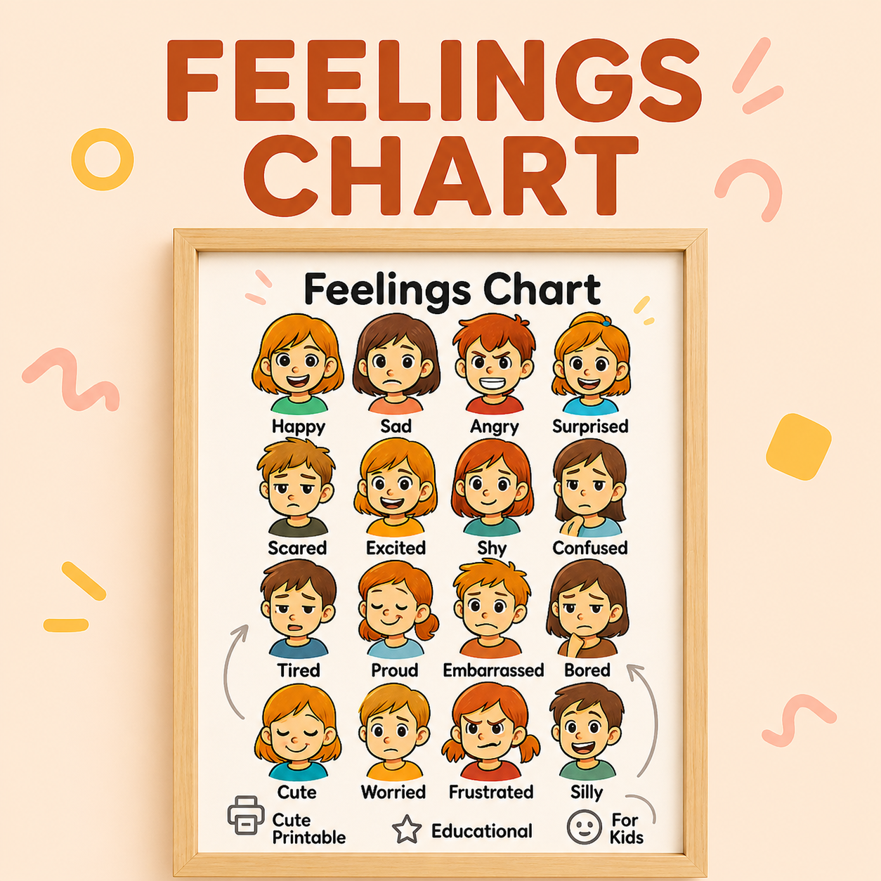 Kawaii Kids Feelings & Emotions Learning Chart – Cute Printable Classroom Poster