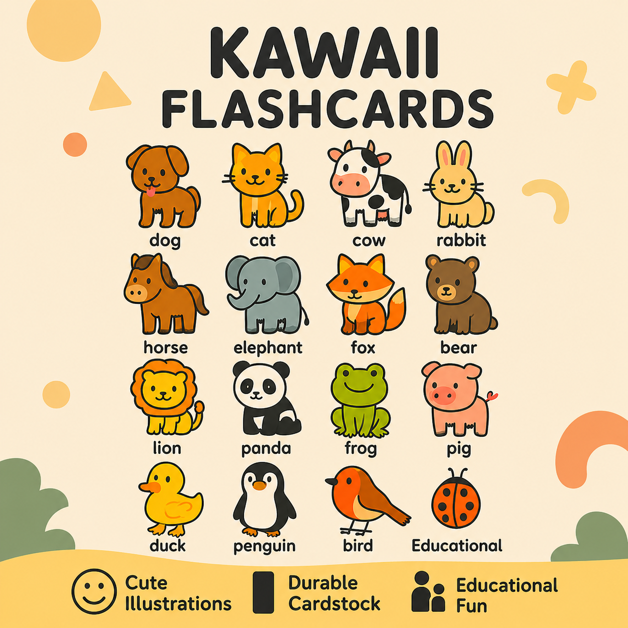Kawaii Animal Flashcards Poster