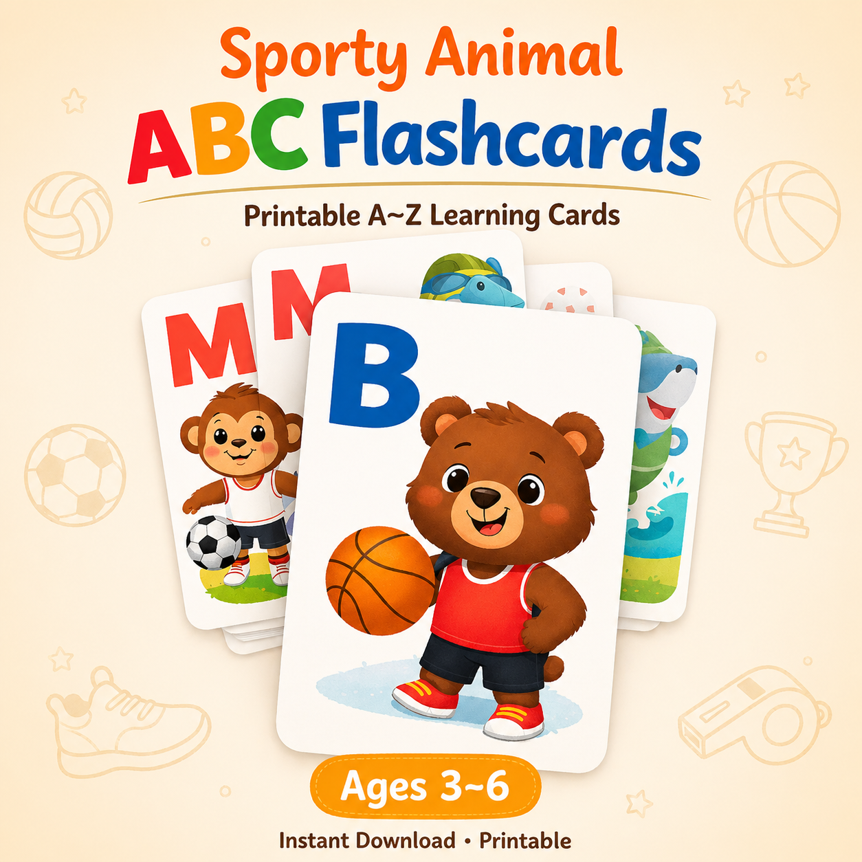 Sporty Animal ABC Flashcards for Kids