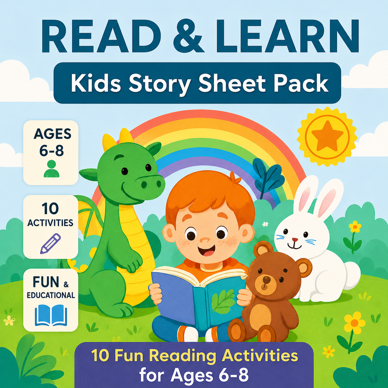 Read & Learn Kids Story Sheet Pack – 10 Fun Reading Activities for Ages 6-8