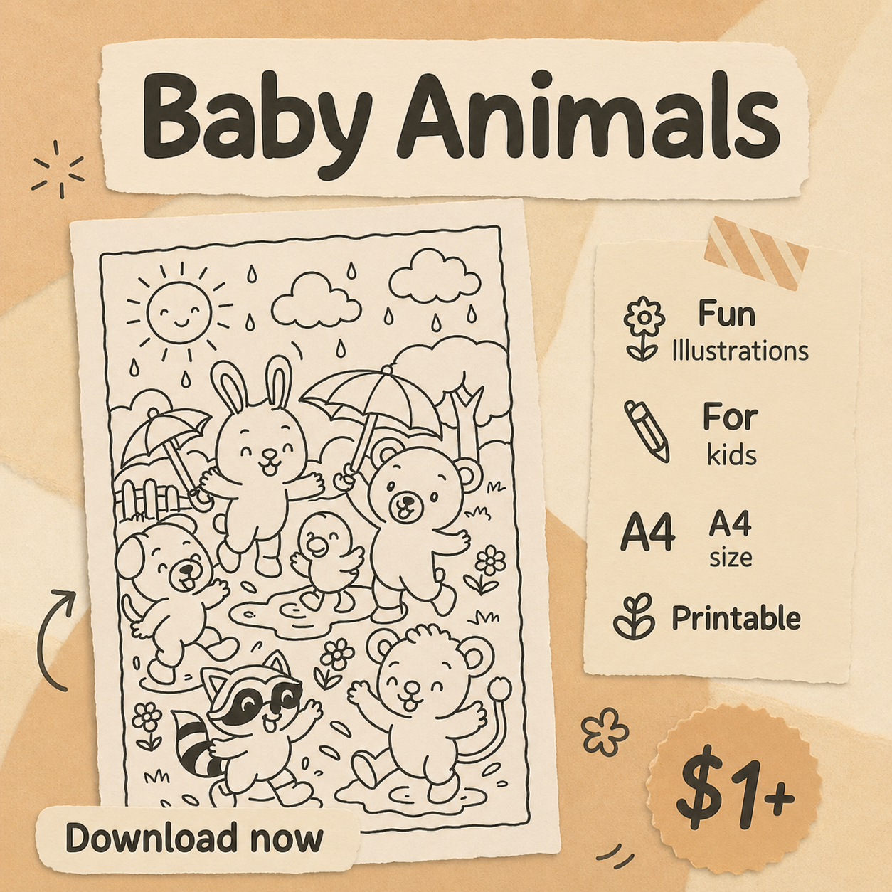 Adorable Baby Animal Coloring Pack