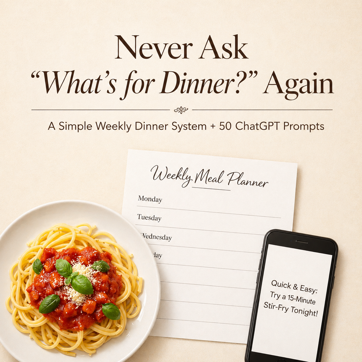 Never Ask “What’s for Dinner?” Again: A Simple Weekly Dinner System + 50 ChatGPT Prompts
