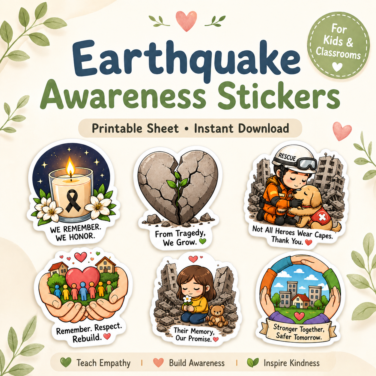 Earthquake Awareness & Remembrance Sticker Sheet (Printable)