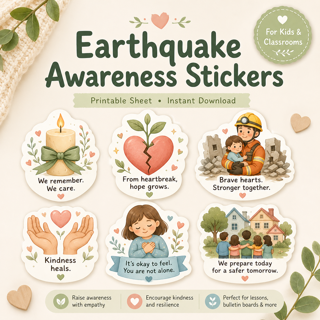 Earthquake Awareness & Remembrance Sticker Sheet (Printable)