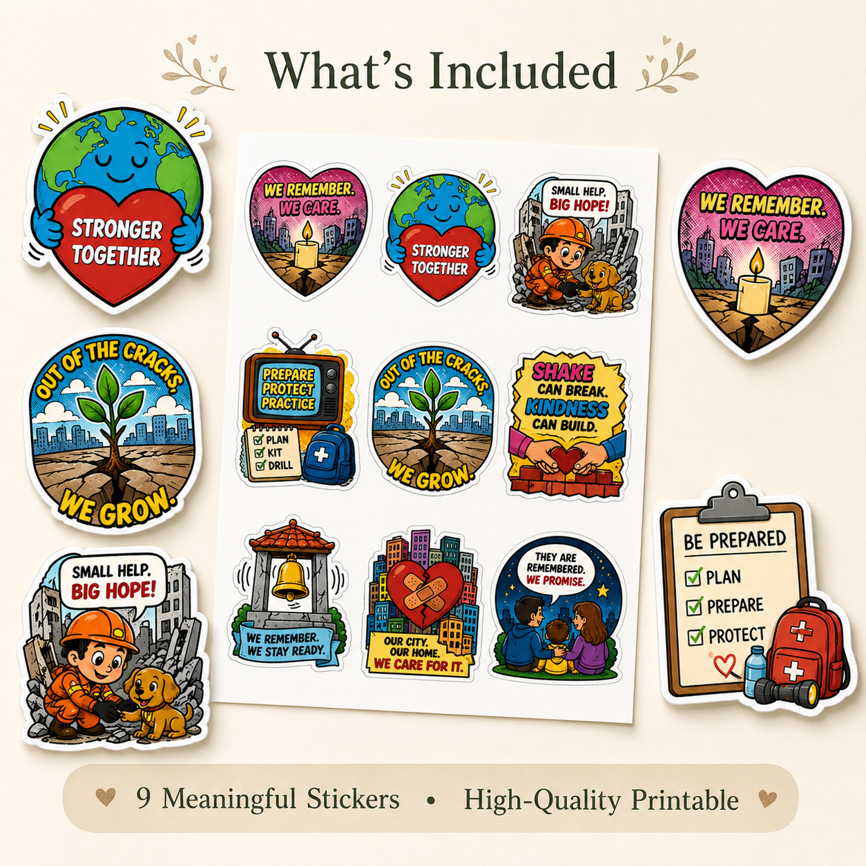 Earthquake Awareness & Remembrance Sticker Sheet (Printable)