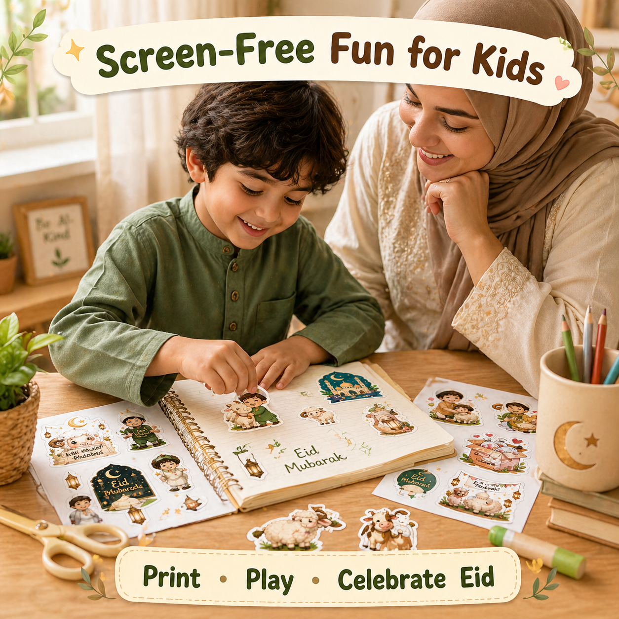 Eid Al-Adha Sticker Bundle – 5 Printable Sheets (Cute Kids Designs)