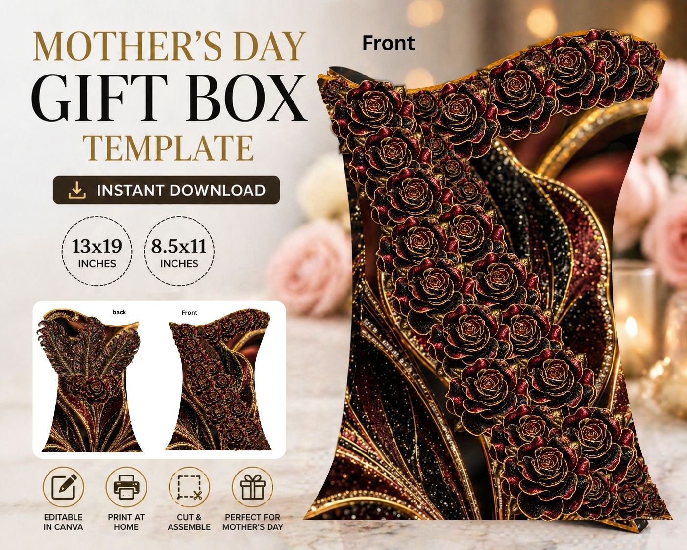 Mothers Day Gift Box Template, Wave Fold Top Box, Flat Base Gift Box ...