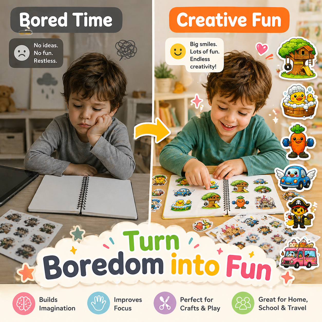 Cute Sticker Bundle – 6 Printable Sheets for Kids (Instant Download)