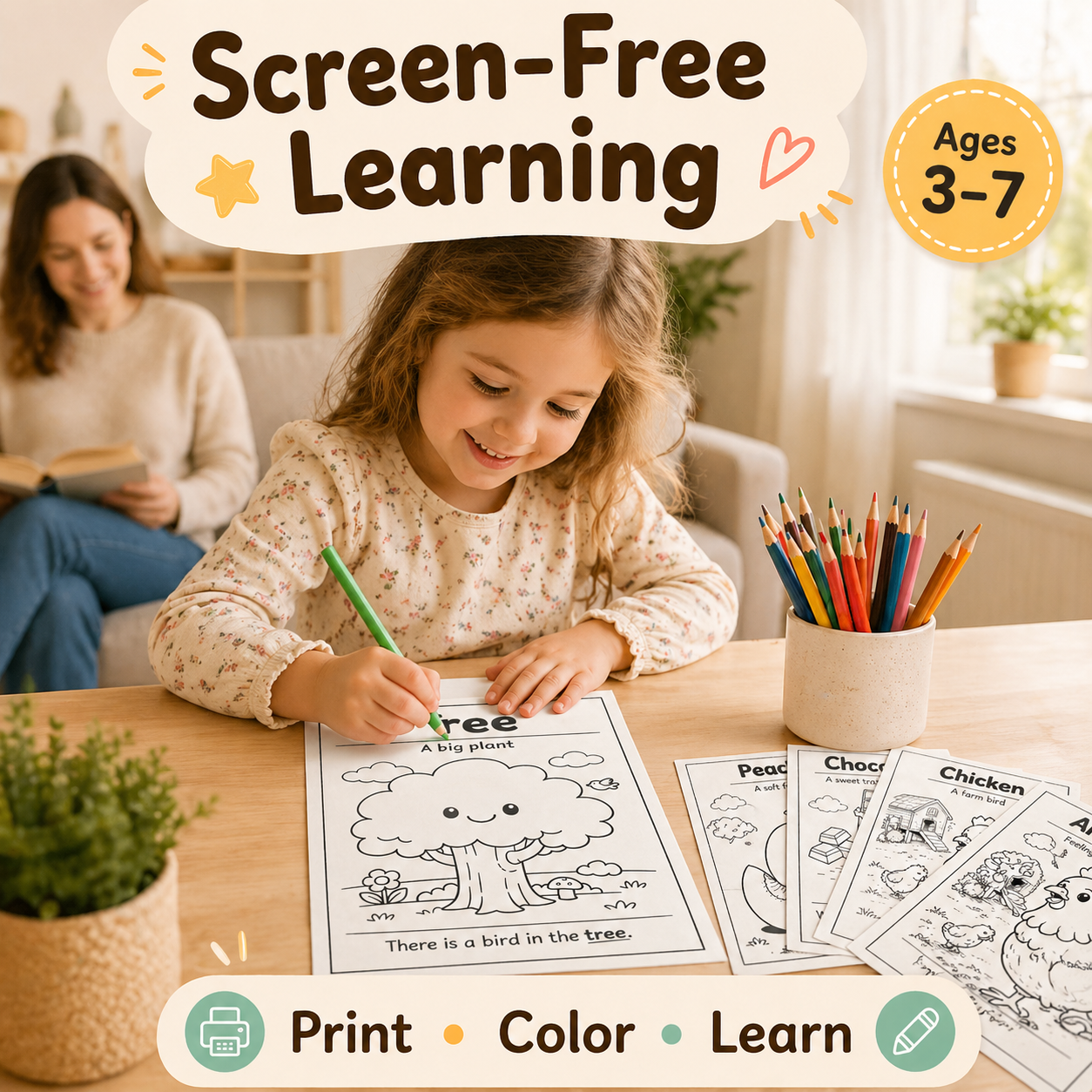 5 Printable Coloring Pages with Simple Sentences for Kids (Ages 3–7)