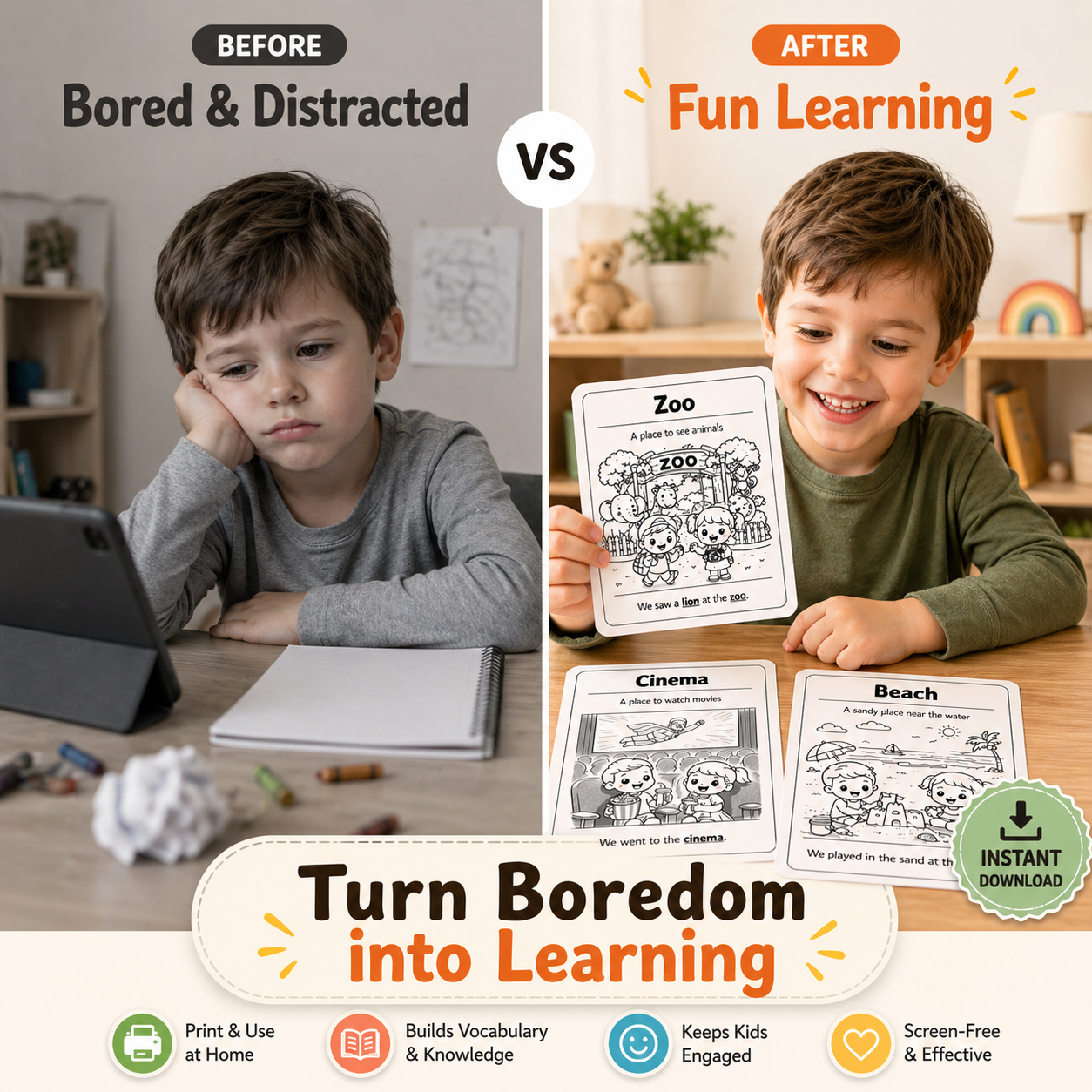 5 Kids Places Flashcards – Printable Learning Pack (Ages 3–7)