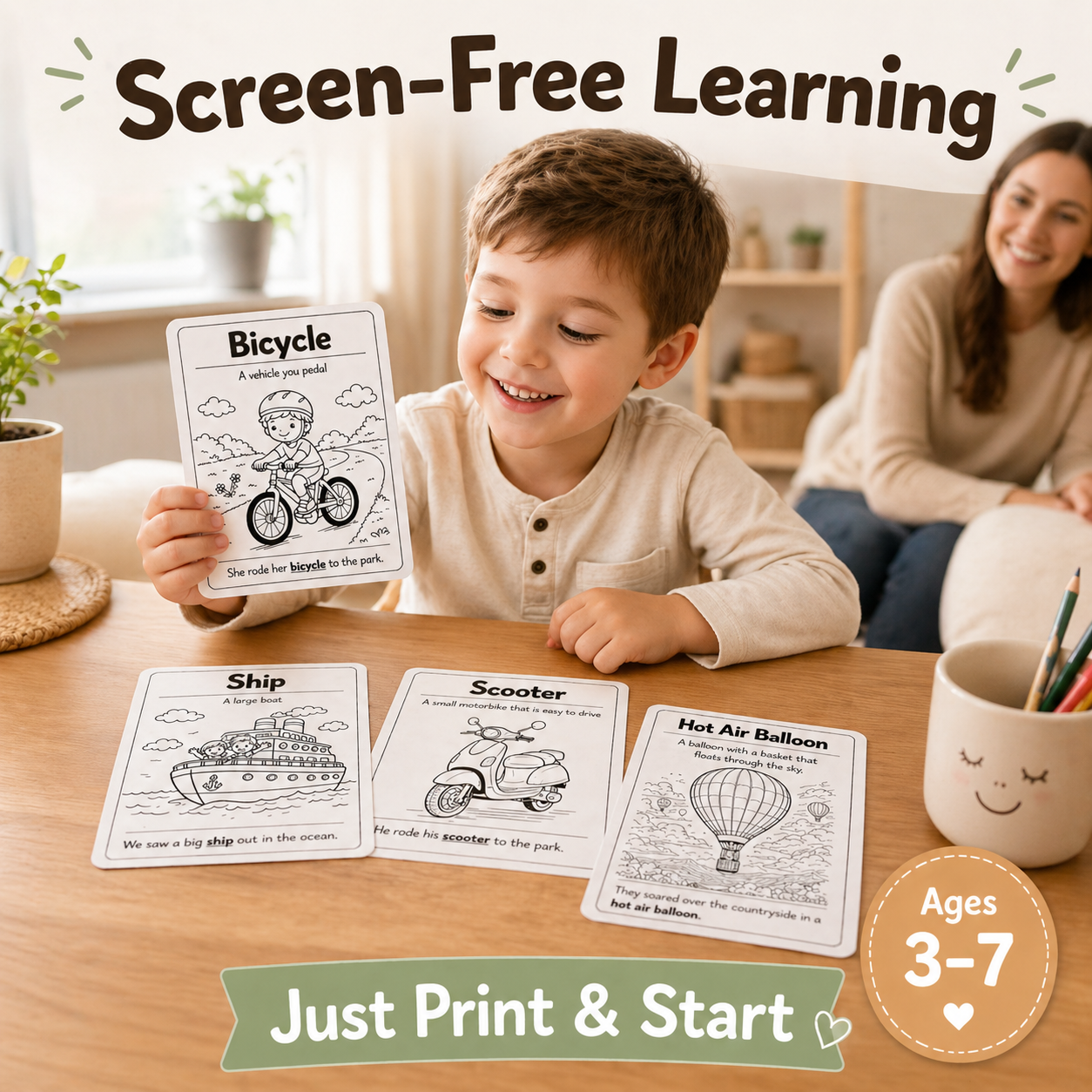 Printable Kids Flashcards – Learn Transport (5 Fun Cards)