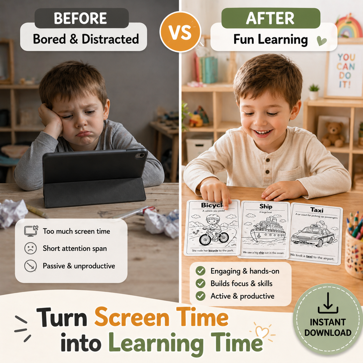 Printable Kids Flashcards – Learn Transport (5 Fun Cards)