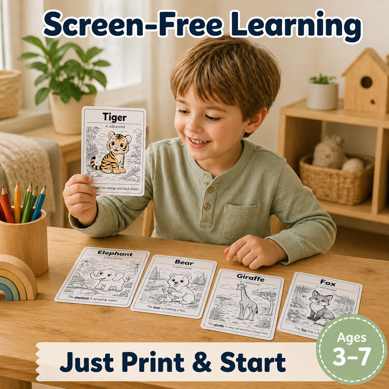 6 Printable Animal Flashcards for Kids (Ages 3–7) – Fun & Easy Learning